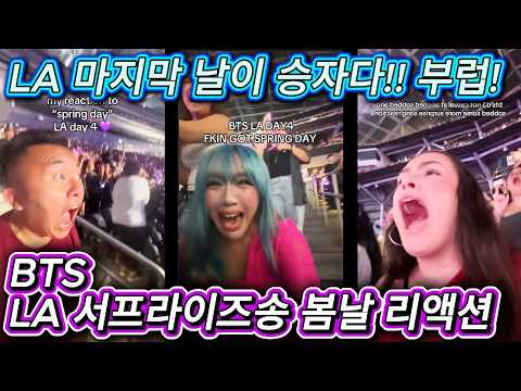 해외반응  BTS  LA  마지막날 서프라이즈 송 봄날 리액션!!  진짜 LA 마지막 날이 승자다!! ㄱ 부럽!!
