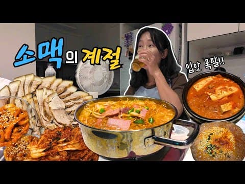 더워 죽겠는데 식욕 무슨일..? 소맥 먹방 브이로그🍺 (클래파 무선선풍기 집밥 요리 먹방 수육 부대찌개 라면 혼술)