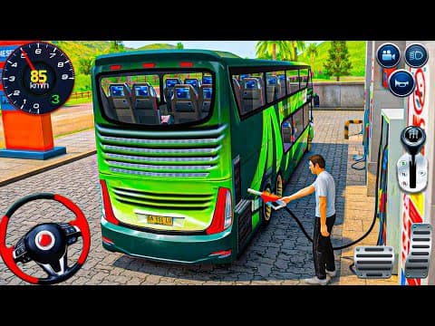 Bus Driving Game 2026 3D: Bus refueling petrol at pump and city driving - bus android gameplay