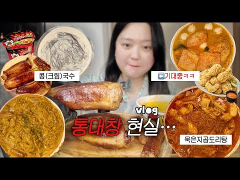 [먹방브이로그] 통대창의 현실, 나도 알고싶지않았음..💦(마라탕, 묵은지곱도리탕, 콩국수, 불닭볶음탕면, 크림카레당면)