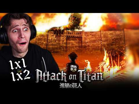 FIRST TIME Watching Anime!! Attack on Titan 1x1 & 1x2 REACTION!!